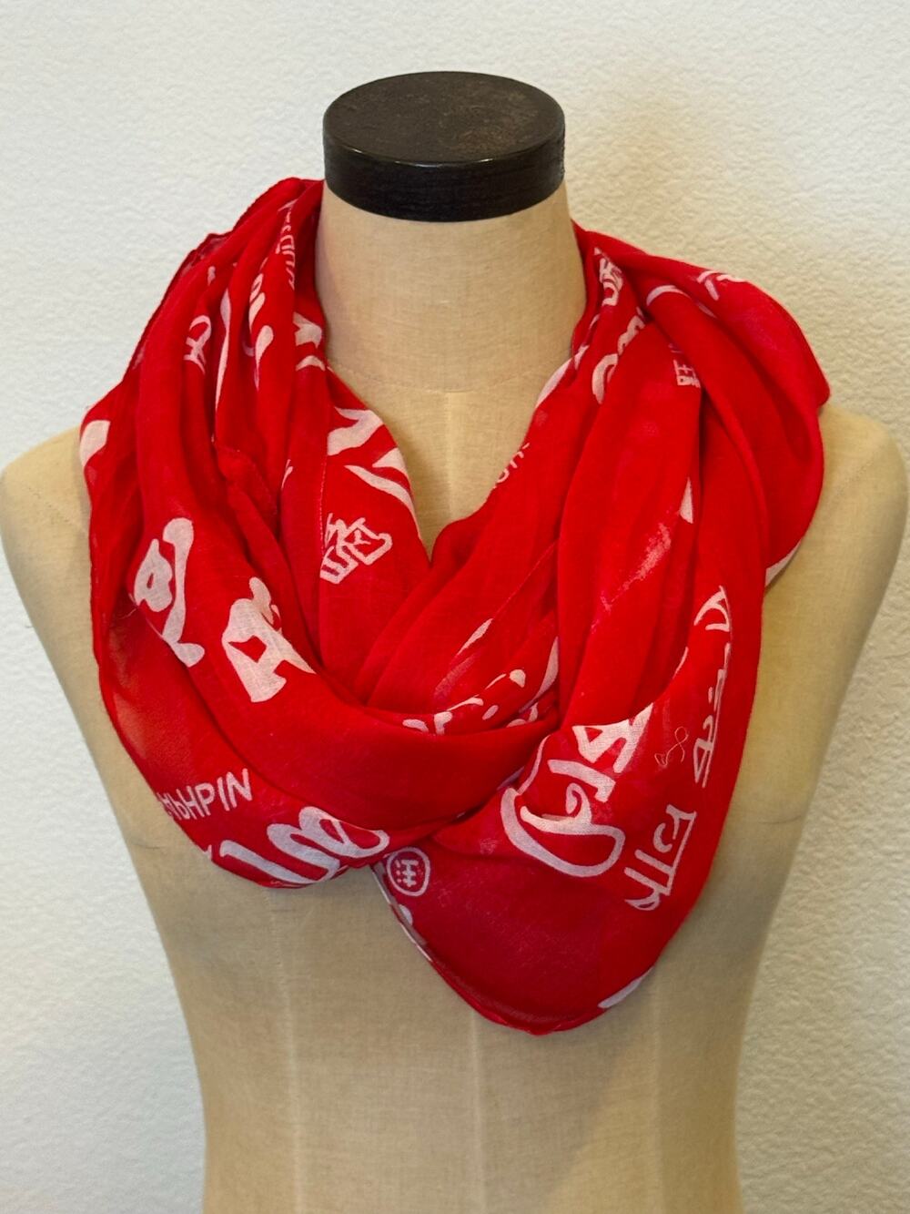 Coca Cola Multiple Languages Infinity Scarf Shawl Red Logo